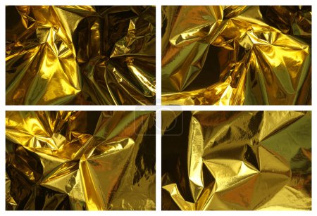 Foto de Gold and bronze glitter foil crumpled paper. Abstract glow shine texture copy space background. Set. Collection. - Imagen libre de derechos