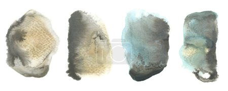 Photo for Abstract watercolor, ink and acrylic flow blot smear brushstroke painting. Black, beige grunge landscape color canvas texture horizontal background. Set. - Royalty Free Image
