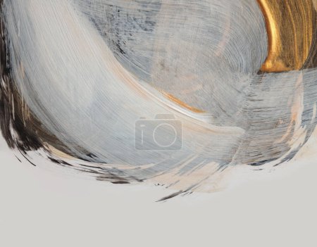Téléchargez les photos : Art modern oil and acrylic smear blot canvas painting wall. Abstract texture gold, bronze, black and white color stain brushstroke texture background. - en image libre de droit