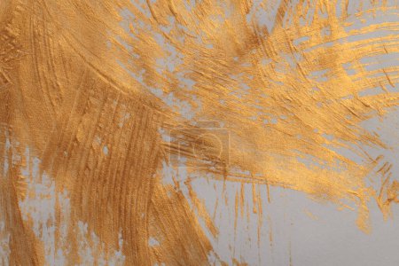 Foto de Arte óleo y acrílico mancha blot pared de pintura de lienzo. Textura abstracta oro y color beige mancha pincelada textura fondo. - Imagen libre de derechos