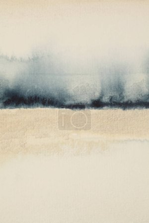 Foto de Arte flujo húmedo acuarela paisaje manchas pintura. Textura abstracta color beige y azul mancha pincelada papel fondo. - Imagen libre de derechos