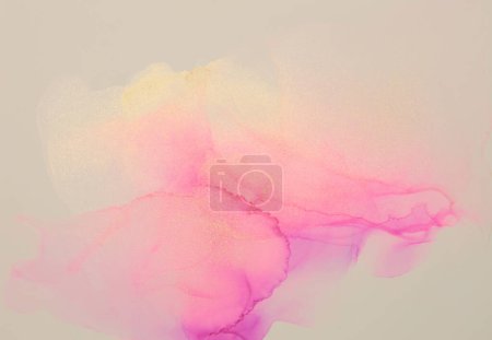 Photo for Art Abstract  Watercolor and Alcohol ink flow blot painting. Marble texture background. Pink, beige and Gold glitter. - Royalty Free Image