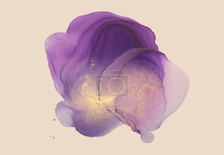 Foto de Arte Abstracto Acuarela y alcohol tinta flujo mancha pintura. Fondo de textura de mármol. Brillo violeta, beige y dorado. - Imagen libre de derechos