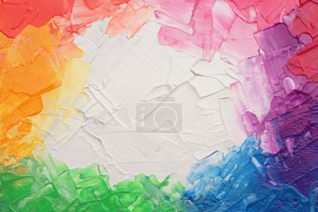 Foto de Arte óleo y acrílico mancha blot pared de pintura de lienzo. Color arco iris abstracto mancha pincelada textura fondo. - Imagen libre de derechos