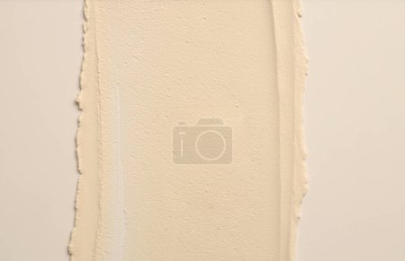 Photo for Art Acrylic smear blot brushstroke painting wall. Abstract texture beige, white color stain horizontal copy space canvas background. - Royalty Free Image