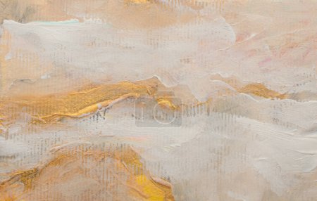 Art modern oil and acrylic smear blot canvas painting wall. Abstract texture gold, yellow, beige and white color stain brushstroke texture background.