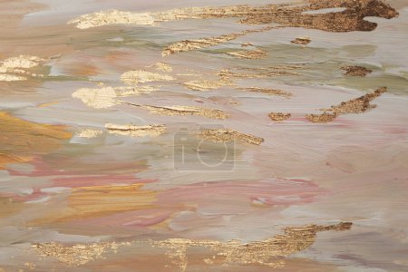 Art oil and acrylic smear blot canvas painting with gold line elements. Abstract texture pastel color stain brushstroke texture background.