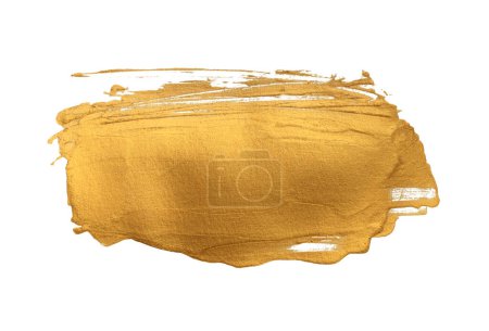 Photo for Gold bronze Glitter brushstroke painting blot smear isolated on white. Abstract glow shine background. - Royalty Free Image
