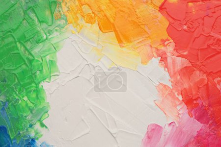 Foto de Arte óleo y acrílico mancha blot pared de pintura de lienzo. Color arco iris abstracto mancha pincelada textura fondo. - Imagen libre de derechos