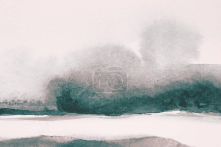 Téléchargez les photos : Art écoulement humide aquarelle de mer paysage tache de frottis peinture. Texture abstraite couleur beige et bleue tache fond papier coup de pinceau. - en image libre de droit