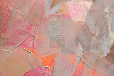 Photo for Art oil and acrylic smear blot canvas painting wall. Abstract pink color stain brushstroke texture background. - Royalty Free Image