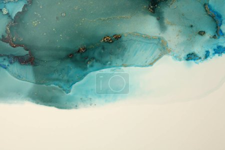 Photo for Art Abstract watercolor and Alcohol ink flow blot painting cloud. Color canvas marble texture background. Beige, blue and Gold glitter. - Royalty Free Image
