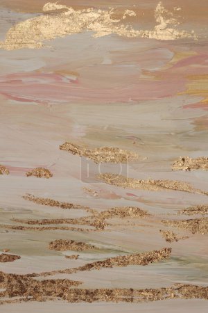 Foto de Arte óleo y acrílico mancha pintura de lienzo con elementos de la línea de oro. Textura abstracta color pastel mancha pincelada textura fondo. - Imagen libre de derechos