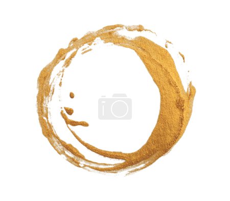 Photo for Gold bronze glitter brushstroke painting circle blot smear. Abstract glow shine stain on white background. - Royalty Free Image
