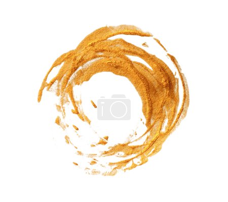 Photo for Png Gold bronze glitter brushstroke painting circle blot smear. Abstract glow shine stain on white background. - Royalty Free Image