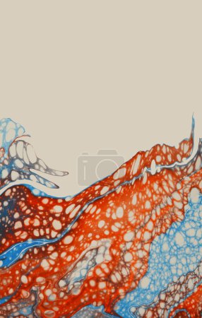 Photo for Art Abstract flow pour acrylic, ink, watercolor red color. Wave stain blot background. Marble texture painting wall. - Royalty Free Image