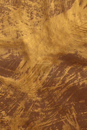 Foto de Arte óleo y acrílico frotis blot lienzo papel de pintura. Textura abstracta oro, bronce, color marrón mancha pincelada textura fondo. - Imagen libre de derechos
