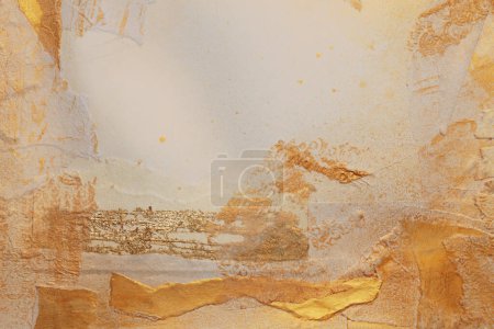 Photo for Gold and bronze glitter paper collage frame. Abstract glow texture copy space background. - Royalty Free Image