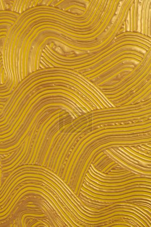Foto de Abstracto oro brillo color acrílico pintura de pared de la onda. Lienzo vintage grunge estuco textura fondo vertical. - Imagen libre de derechos
