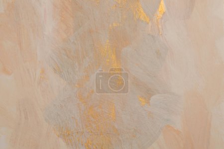 Foto de Texturizado óleo y acrílico mancha blot pared de pintura de lienzo. Abstracto oro, color beige mancha pincelada fondo. - Imagen libre de derechos