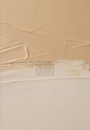 Foto de Arte Acrílico y mancha de aceite borrón pincelada pared de pintura. Textura abstracta beige, color blanco mancha copia espacio lienzo fondo. - Imagen libre de derechos