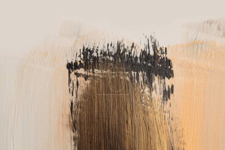 Foto de Óleo y acrílico mancha pintura pared. Textura abstracta oro, beige, color negro mancha pincelada fondo. - Imagen libre de derechos