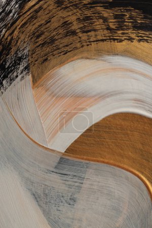 Foto de Óleo y acrílico mancha pintura pared. Textura abstracta oro, beige, color negro mancha pincelada fondo. - Imagen libre de derechos