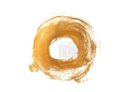 Foto de Brillo amarillo oro pincelada pintura círculo manchas manchas sobre fondo blanco. - Imagen libre de derechos