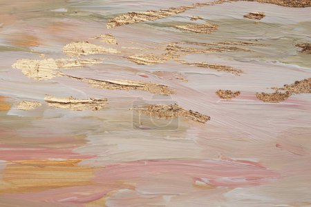 Foto de Arte óleo y acrílico mancha pintura de lienzo con elementos de la línea de oro. Resumen beige pastel color mancha pincelada textura fondo. - Imagen libre de derechos