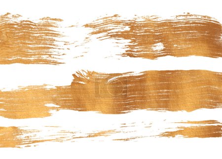 Photo for Grunge Gold ink smear brush stroke stain line blot on white background. - Royalty Free Image