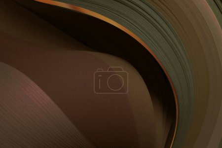 Photo for Brown Color strip wave paper with gold line. Abstract texture background. - Royalty Free Image