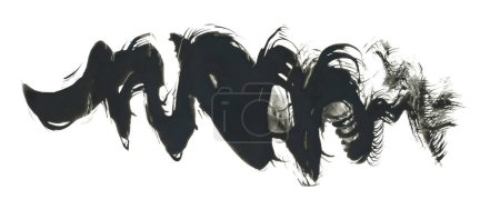 Photo for Art scrawl line brushstroke painting smear ink pen blot. Abstract contrast wet stain on white background. - Royalty Free Image