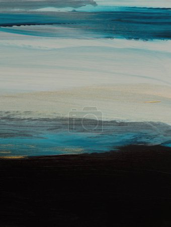 Photo for Texture oil and Acrylic smear blot painting landscape. Abstract blue, black color stain brushstroke paper canvas background. - Royalty Free Image
