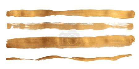 Photo for Grunge Gold ink color smear brush stroke stain line blot on white background. - Royalty Free Image