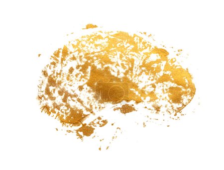 Photo for Gold bronze glitter grain brushstroke painting blot dot smear. Abstract glow shine piece stain on white background. - Royalty Free Image