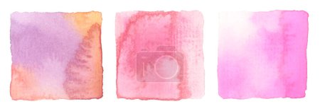 Photo for Ink Wave watercolor hand drawn square stain blot. Wet pink pastel color paper texture background. Set. - Royalty Free Image