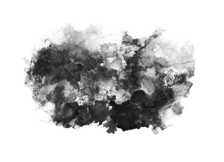 Téléchargez les photos : Art peinture à la fumée tache noire encre de frottis. Contraste abstrait tache humide coup de pinceau sur fond blanc. - en image libre de droit