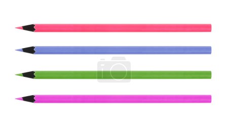 Téléchargez les photos : Crayon de couleur rose fluo, bleu, vert sur fond blanc. - en image libre de droit