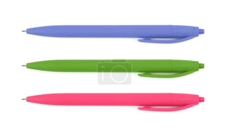 Photo for Neon pink, blue, green color pen on white background - Royalty Free Image