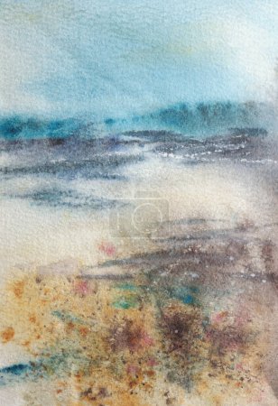 Foto de Art wet watercolor landscape  smear blot painting. Abstract texture color stain brushstroke paper background. - Imagen libre de derechos