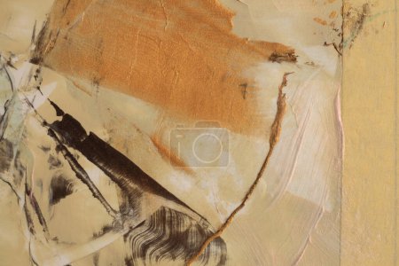 Foto de Arte moderno óleo y acrílico mancha blot pared de pintura de lienzo. Textura abstracta beige y bronce color mancha pincelada textura papel fondo. - Imagen libre de derechos