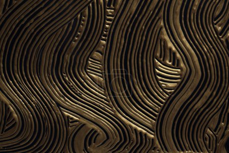 Foto de Abstract gold glitter and black color acrylic wave wall painting. Canvas vintage grunge texture horizontal empty copy space background. - Imagen libre de derechos