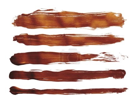 Foto de Grunge tinta bronce color mancha cepillo trazo mancha línea blot sobre fondo blanco. - Imagen libre de derechos