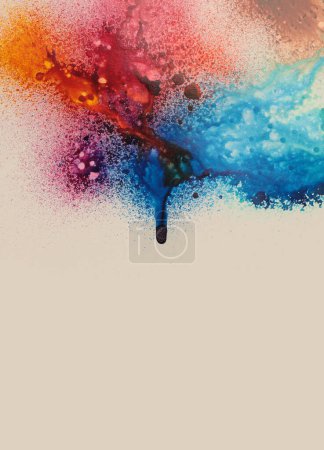 Photo for INK Watercolor flow spray blot drops on beige. Abstract art background. - Royalty Free Image