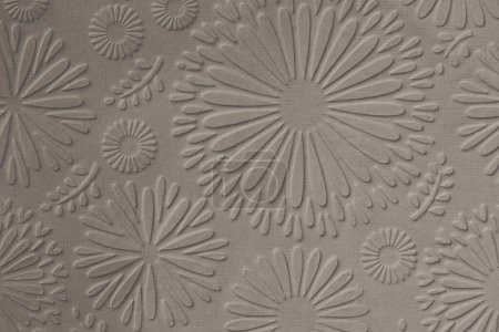 Photo for Scrapbook beige old craft paper blank with flower pattern. Texture relief copy space background. - Royalty Free Image
