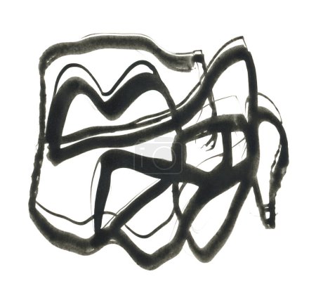 Téléchargez les photos : Art scrawl ligne brushstroke peinture frottis encre stylo blot. tache de contraste noir abstrait sur fond blanc. - en image libre de droit