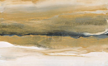 Téléchargez les photos : Art huile et acrylique frottis vague tache brushstroke peinture mur. Texture abstraite couleur beige et or fond de tache. - en image libre de droit