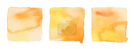 Photo for Ink watercolor hand drawn square stain blot. Wet yellow pastel color paper texture background. Set. - Royalty Free Image