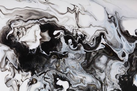 Téléchargez les photos : Art Flux abstrait pour peinture acrylique, encre et marbre aquarelle. Couleur noir et blanc vague texture taches fond. - en image libre de droit