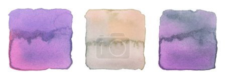 Téléchargez les photos : Encre aquarelle tache carrée dessinée à la main. Mouillé fond de texture de papier couleur pastel. Ensemble. - en image libre de droit